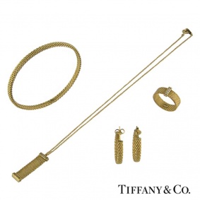 Tiffany & Co 18k Yellow Gold 4 piece Mesh Suite